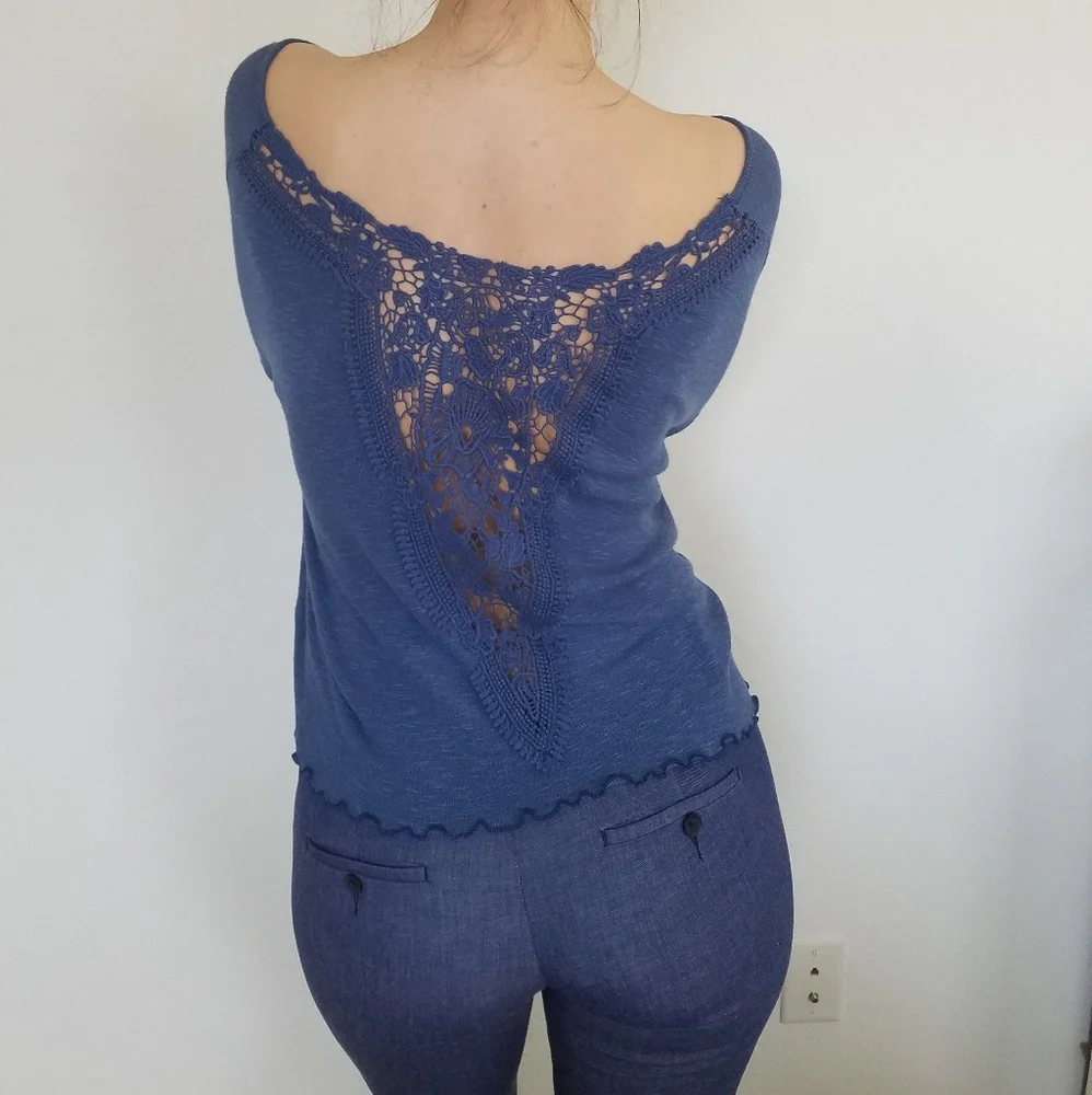 Blue Crochet Back Crop Top